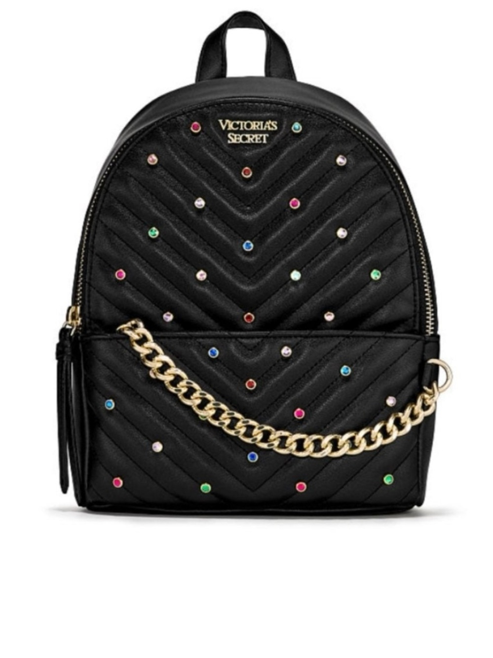 Victoria's Secret Black Quilted Backpack with Multicolored Studs - Picture 8 of 8
